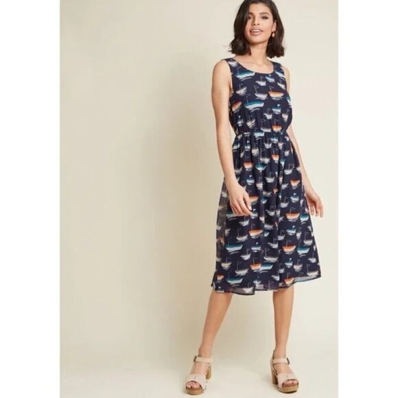 Modcloth Dresses & Skirts - NEW ModCloth "Sailboat Ships Surprise" Essential Midi Dress